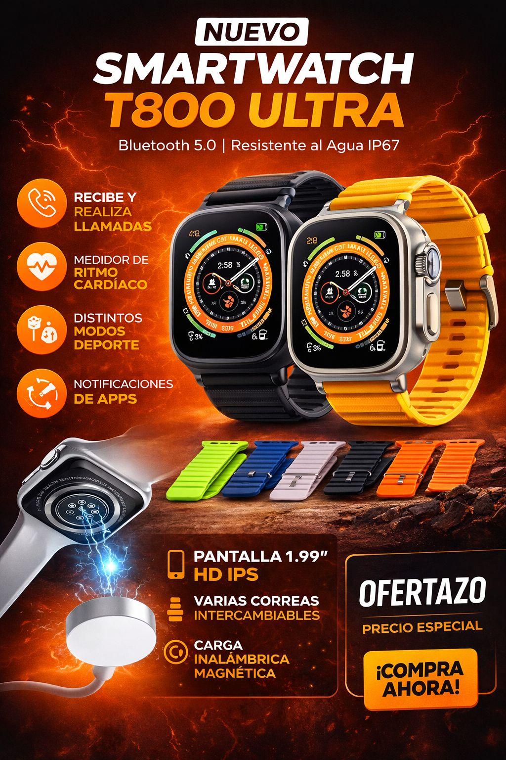RELOJ SMARTWATH T800 ULTRA 2 CORREAS