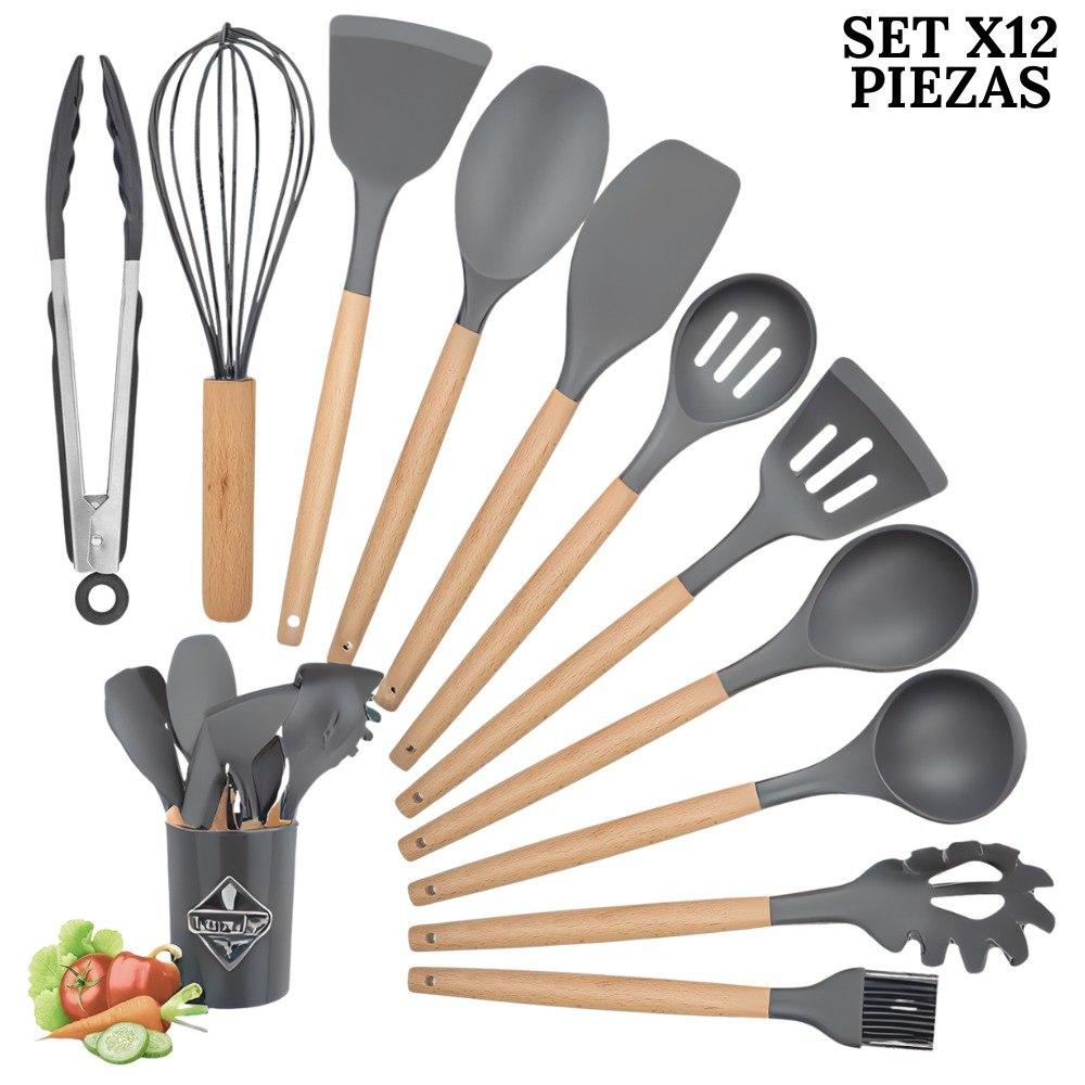 Set De Utensilios Para Cocina X12 Gris
